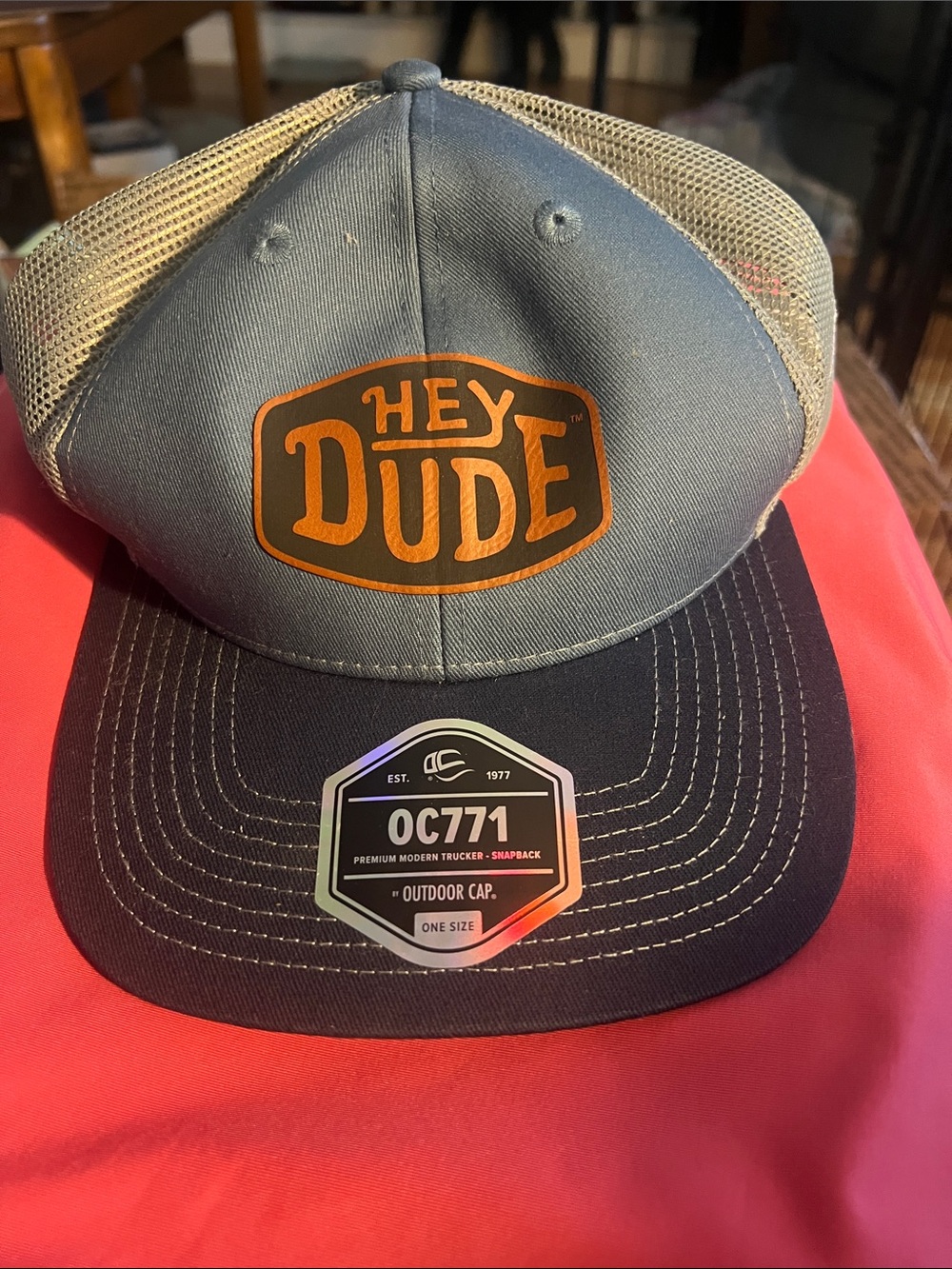 Hey Dude Trucker Cap with Blue Front, Navy Bill and light greenish looking Mesh